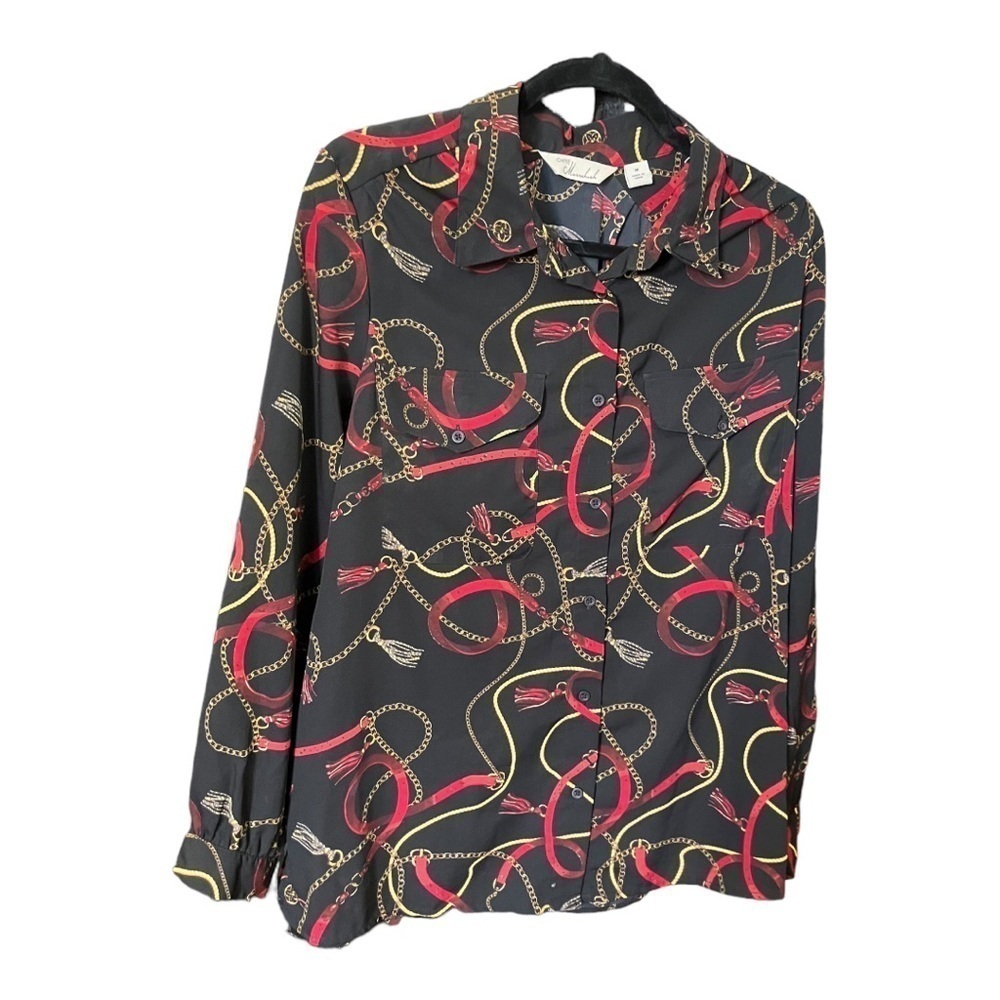 CAFE Marrakesh 1980s Blouse Red Gold Black Vintage Size Medium - Picture 2 of 9